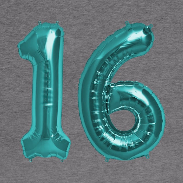 Aqua Blue 16th Birthday Metallic Helium Balloons Numbers by podartist
